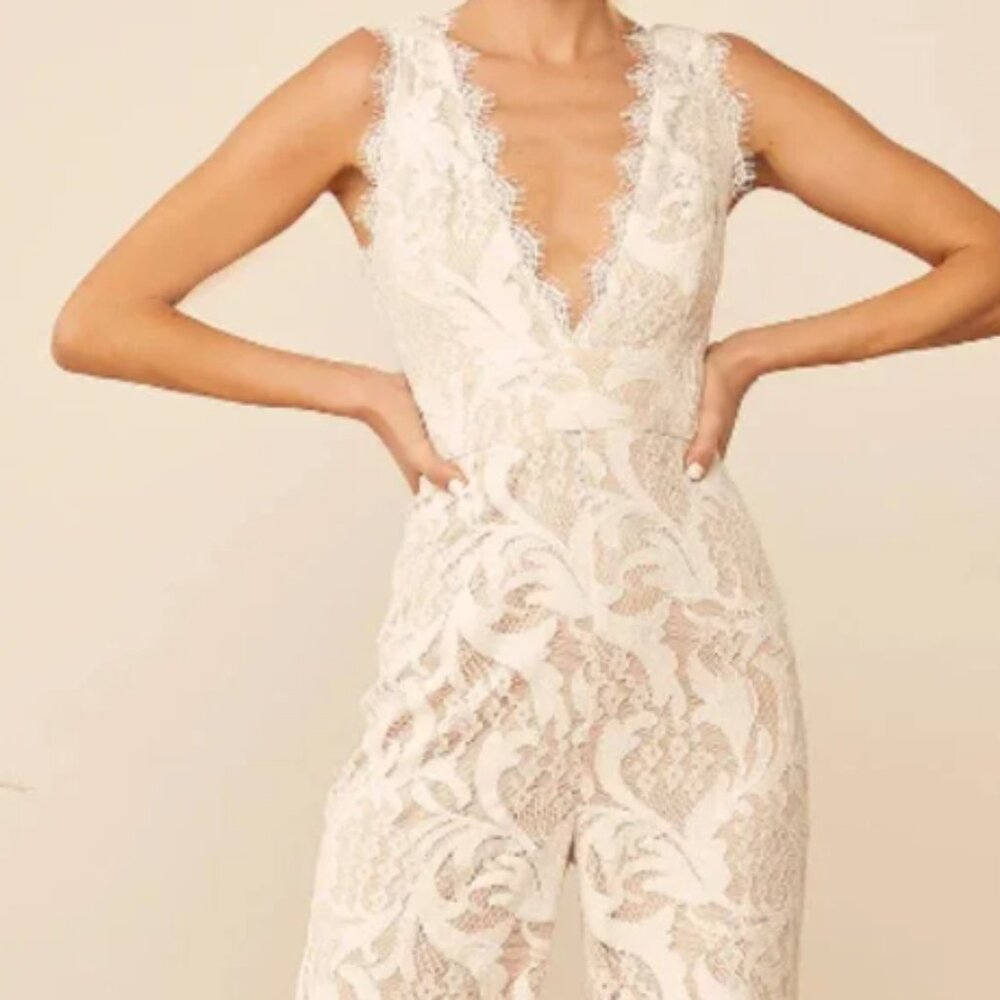 Enamored With You White Lace Wide-Leg Jumpsuit